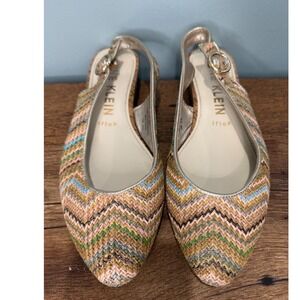 Anne Klein Marta iFlex Wedge Sandals Multi Chevron Slingback‎ Gold 8.5M Office